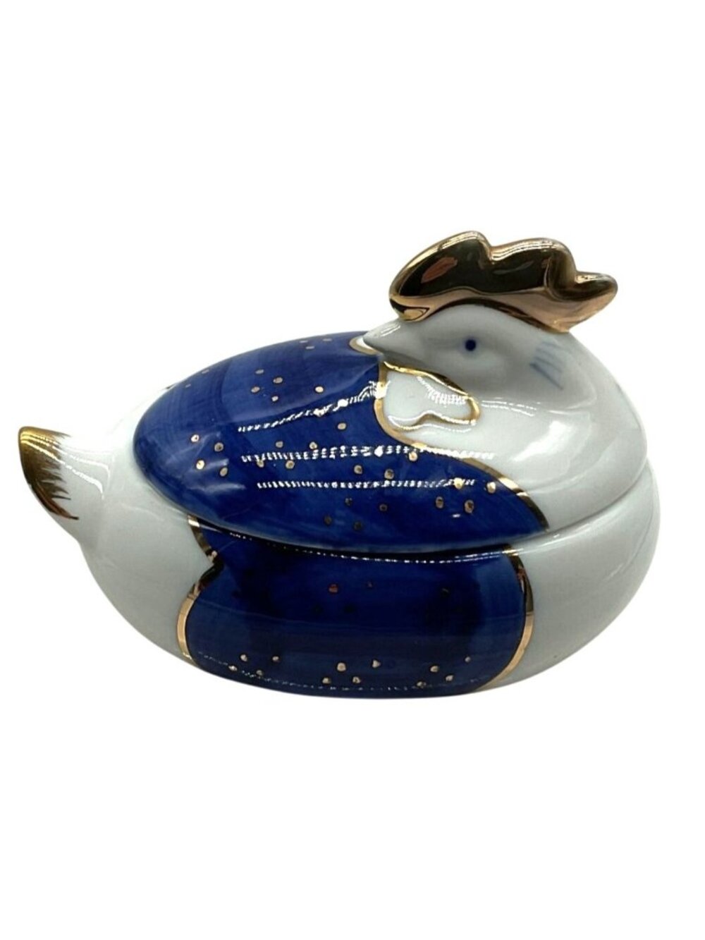 Vtg Otagiri Chicken-Shaped Lidded Trinket Box With Gold Paint Porcelain 4"x 2.5"